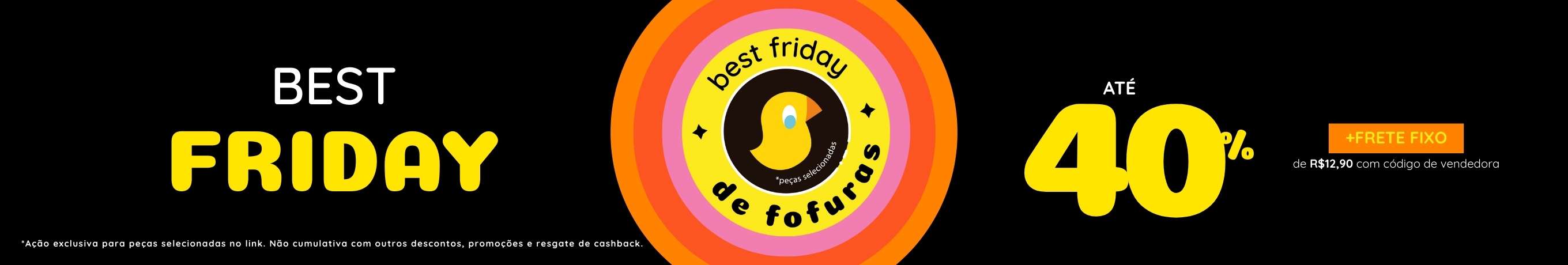 Banner amarelo com oferta de até 50% off em peças da coleção verão