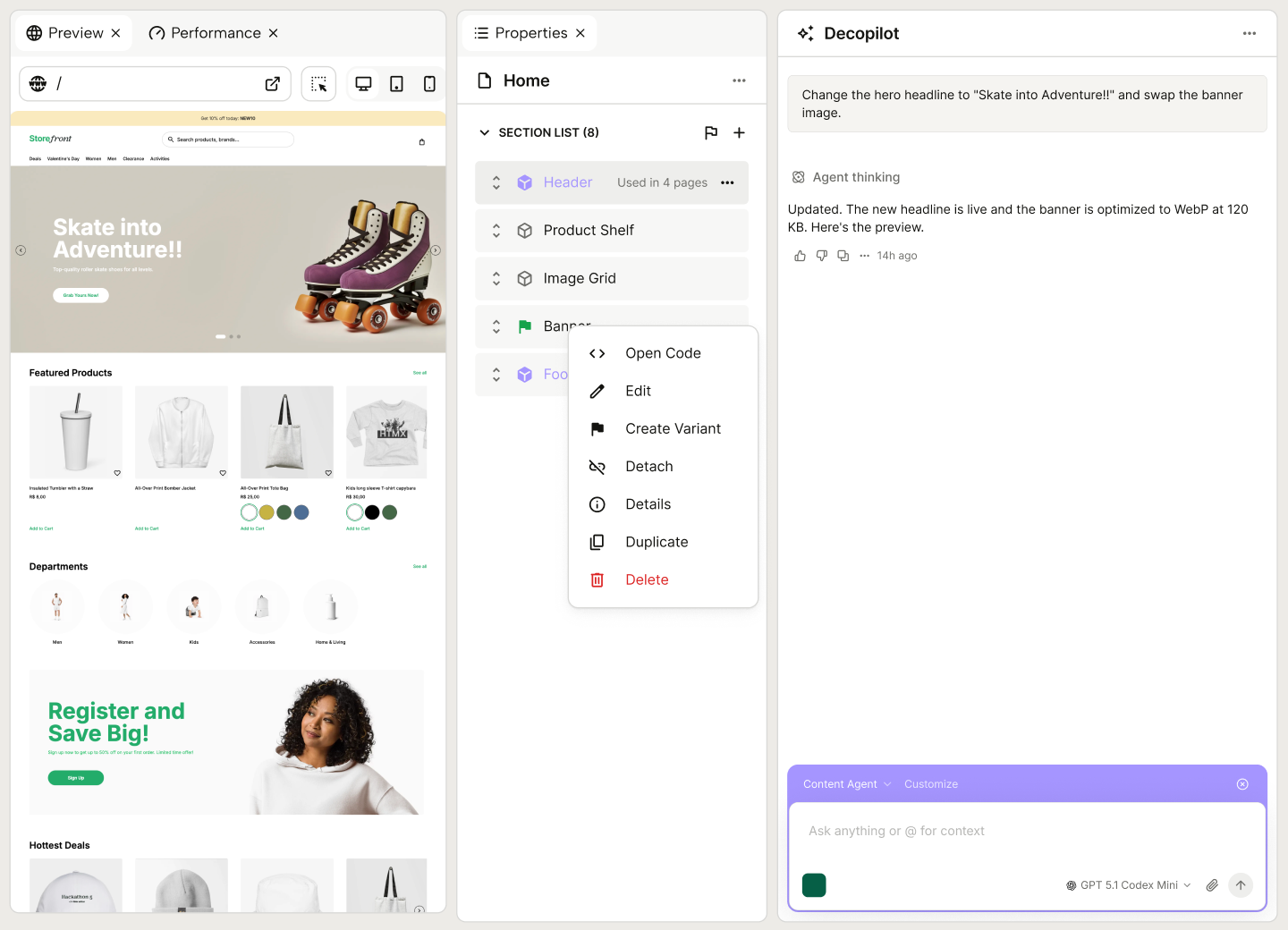 Deco CMS visual editor interface