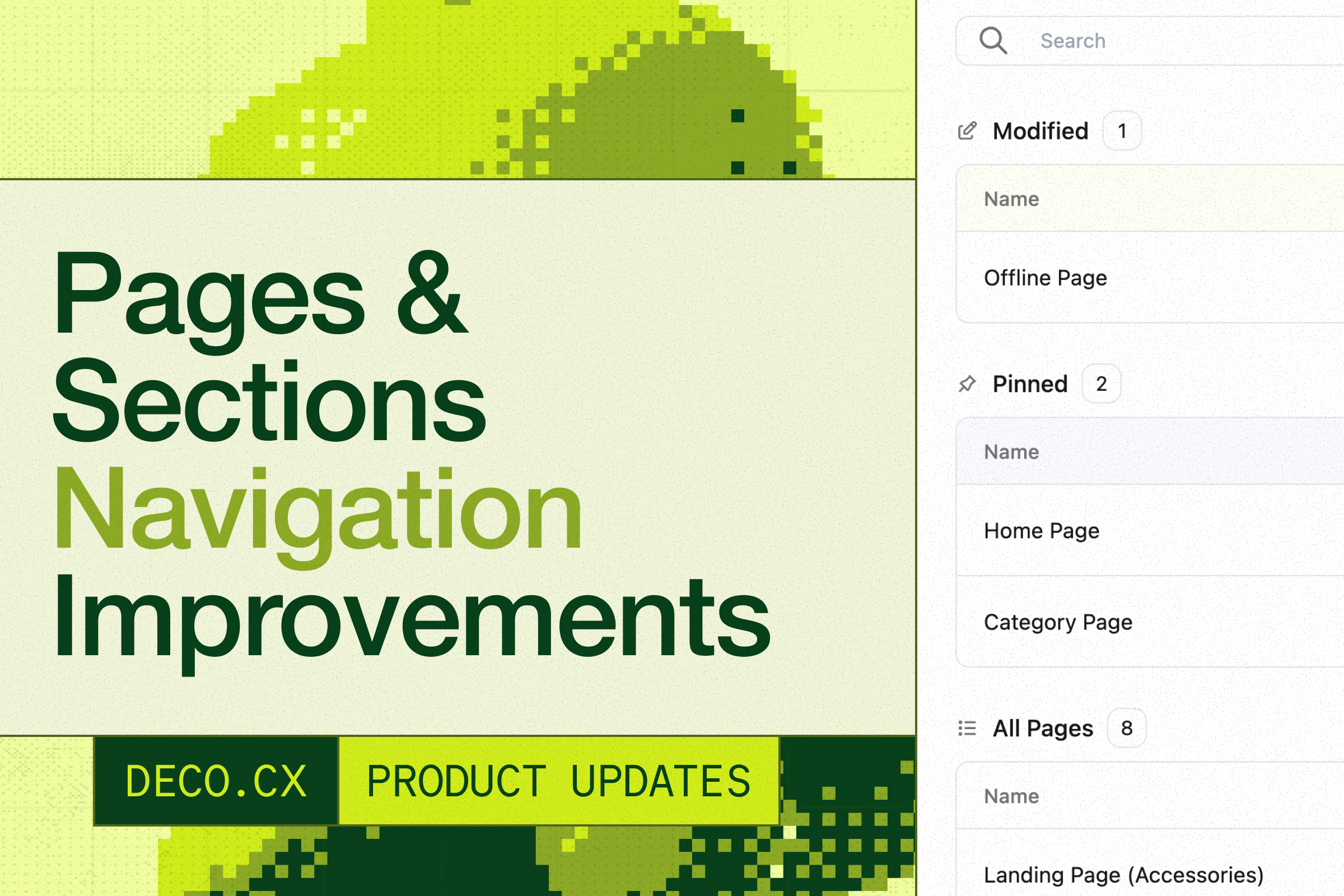 deco.cx Admin: Pages & Sections Navigation Improvements