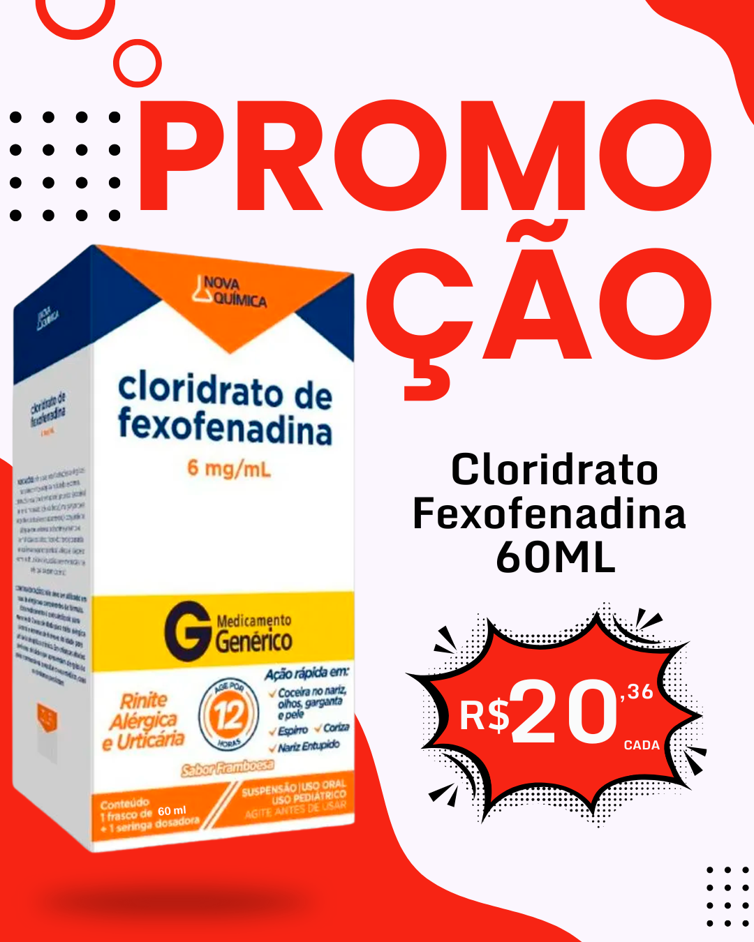 Cloridrato de Fexofenadina 6mg/ml Nova Química 60ml