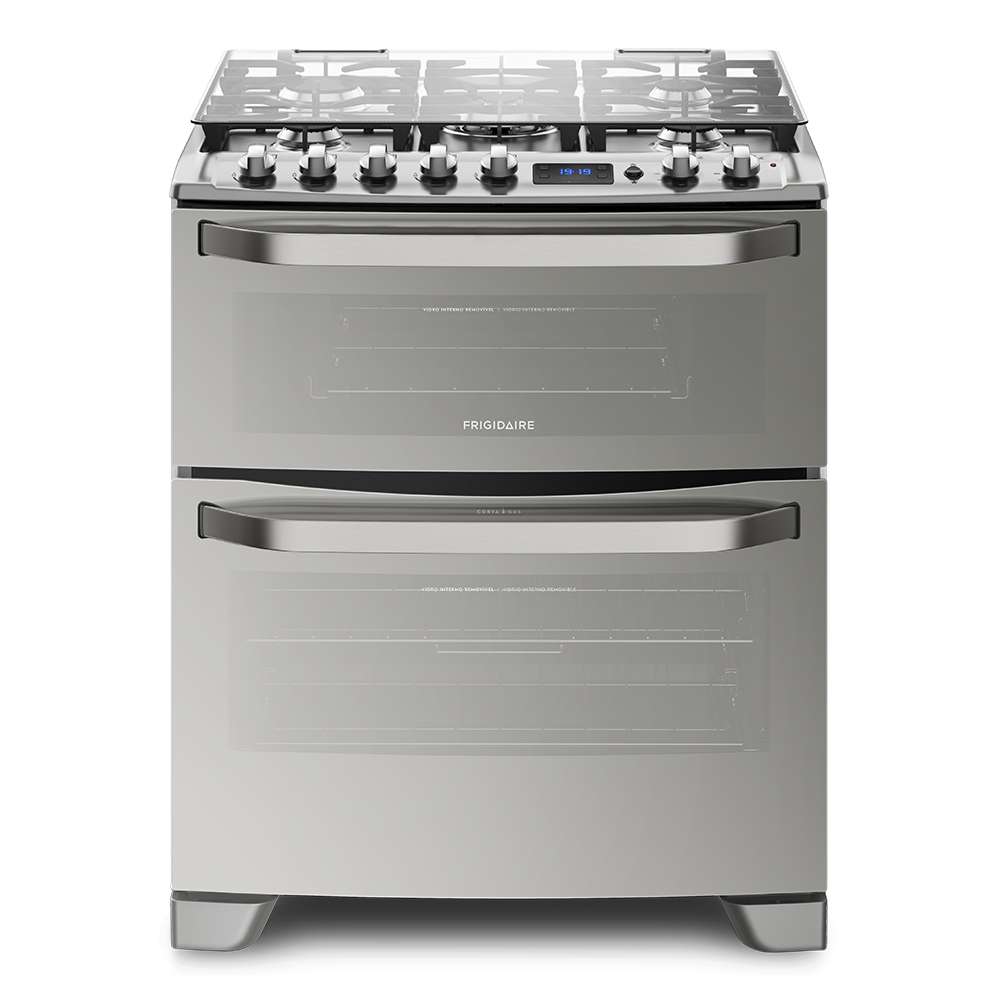 Estufa de gas de 30" Frigidaire con Doble Horno, Mesa de Acero Inoxidable, 5 Quemadores y Tope de Vidrio