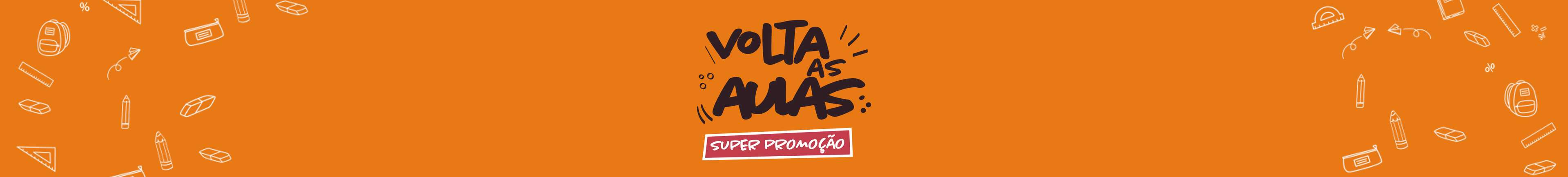 imagem com fundo azul, escrito em laranja volta às aulas. E logo abaixo, em branco uma faixa, com os dizeres; super promoção!