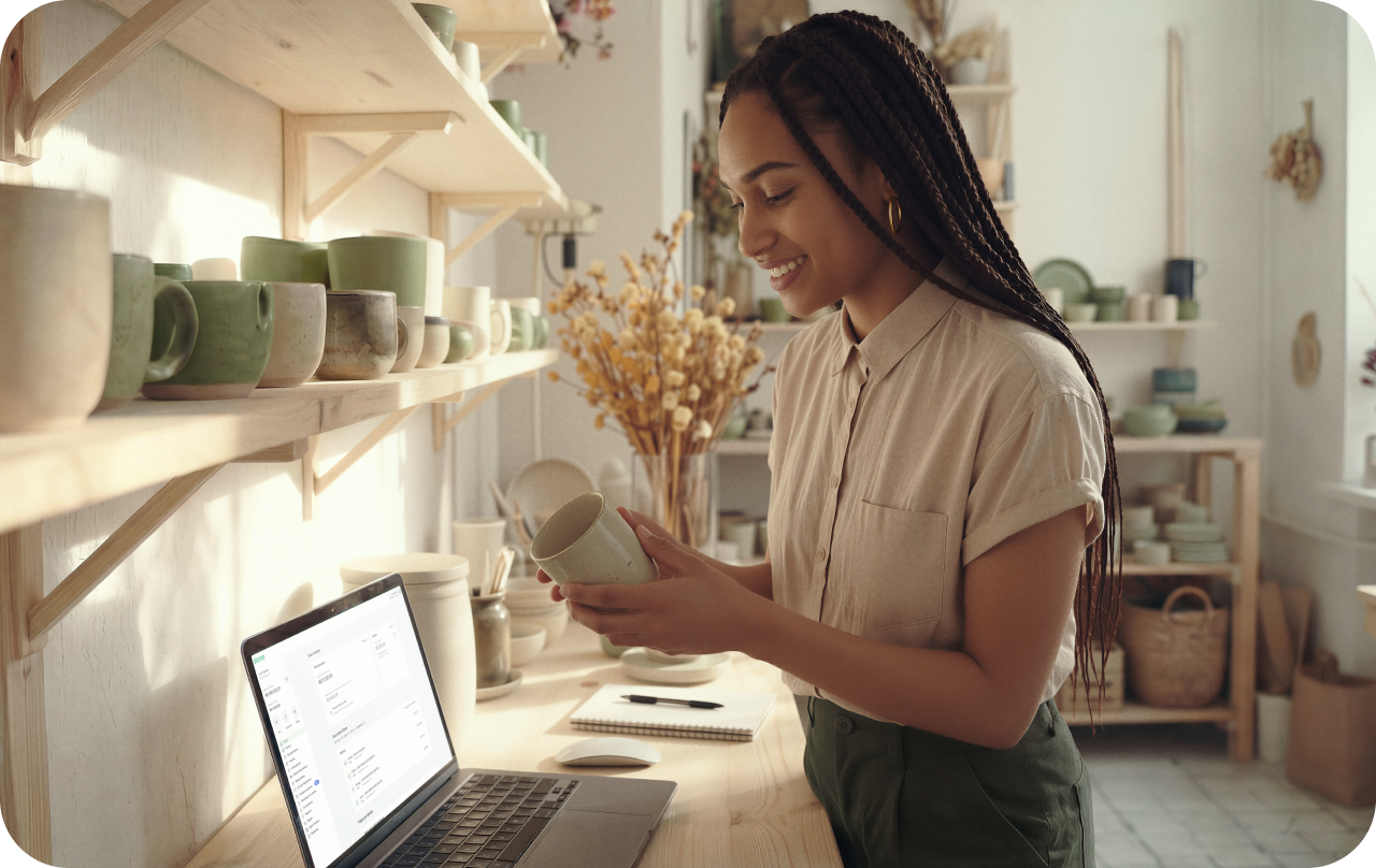 Mulher no computador na stone