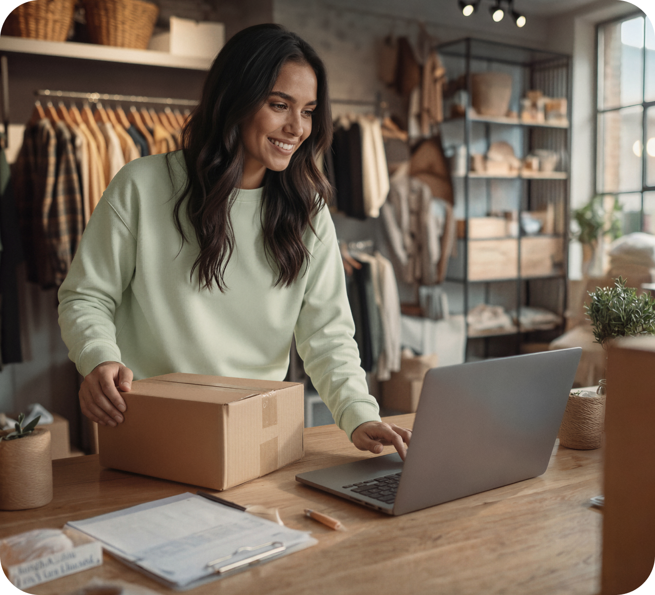 Mulher mexendo no computador no site da pagarme